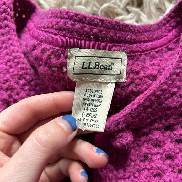 ☀️3/$25 L.L Bean Wool Angora Rabbit Hair Bobble Knit Cardigan Sweater m fuschia - Picture 3 of 5